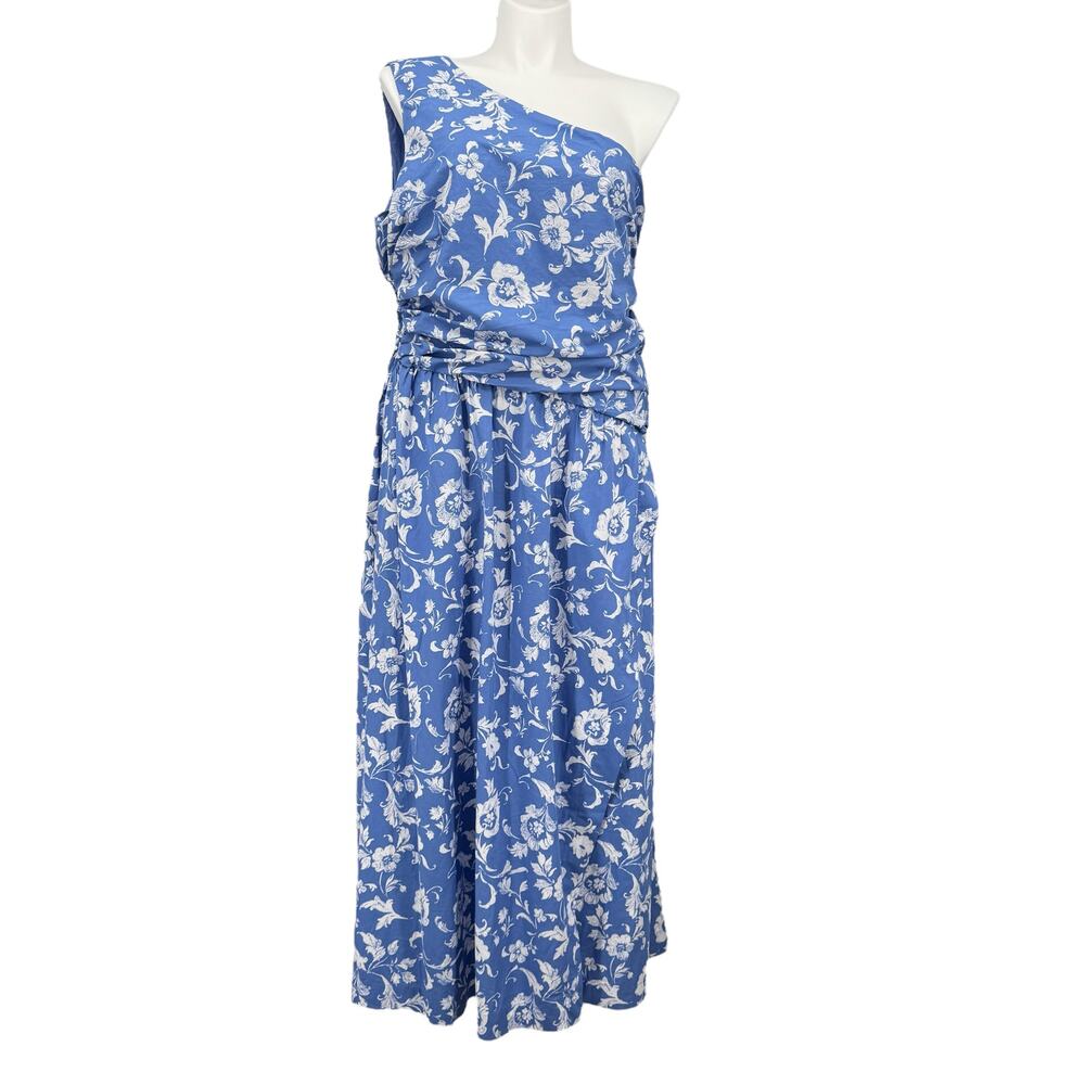 Abercrombie & Fitch Floral Blue White Cut Out One Shoulder‎ Maxi Dress XXLP NEW